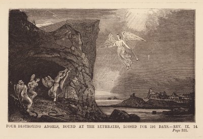 O sexto anjo liberta os quatro anjos presos junto ao rio Eufrates (gravura) de English School