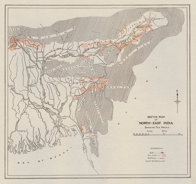 Esboço do mapa do Nordeste da Índia (litografia) de English School