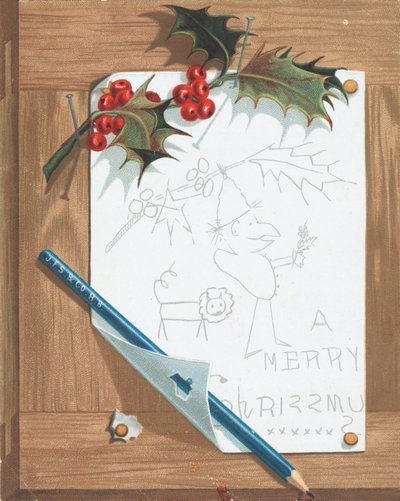 Esboço na placa do Pin, cartão de Natal de English School