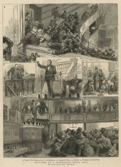 Esboços em um salão de música de temperamento, o grande salão central, Bishopsgate de English School