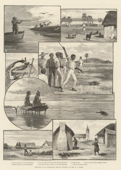 Esboços em uma Estação Missionária Australiana (gravura) de English School