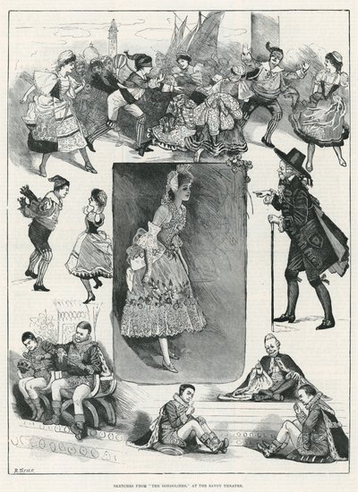 Esboços dos Gondoleiros no Teatro Savoy de English School