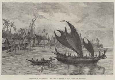 Esboços na Nova Guiné, um Lakatoi, ou Native Trading-Vessel, de Kerepunu (gravura) de English School
