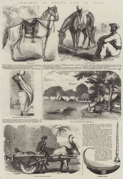 Esboços da vida nativa na Índia (gravura) de English School