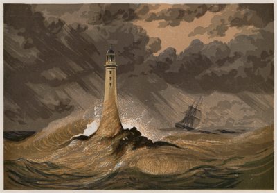 Farol de Eddystone de Smeaton (lito colorido) de English School