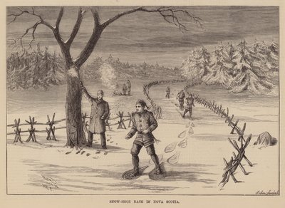 Corrida com raquetes de neve na Nova Escócia (gravura) de English School