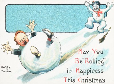 Boneco neve, empurrar, menino, dentro, um, snowball, baixo, um, colina, cartão natal de English School