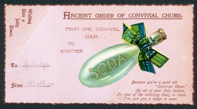 Garrafa de refrigerante com fita de tartan, cartão de natal de English School
