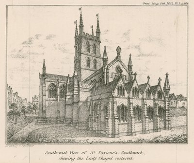 Vista sudeste da Igreja de São Salvador, Southwark, mostrando a Capela da Senhora restaurada de English School