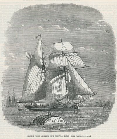Navio espanhol chegando com fruta do Natal de English School