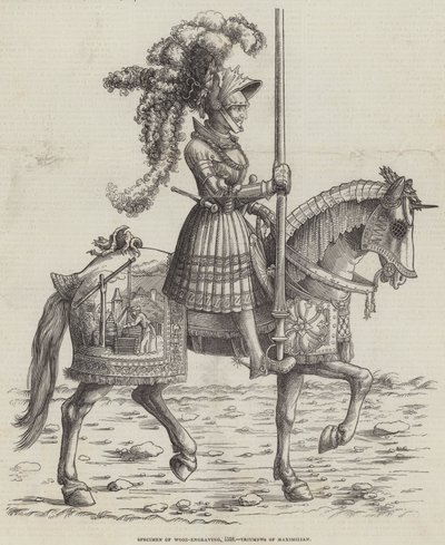 Espécime de madeira-gravura, 1518, triunfos de Maximiliano de English School