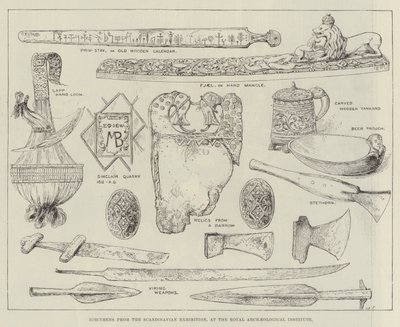 Espécimes da Exposição Escandinava, no Royal Archaeological Institute (gravura) de English School
