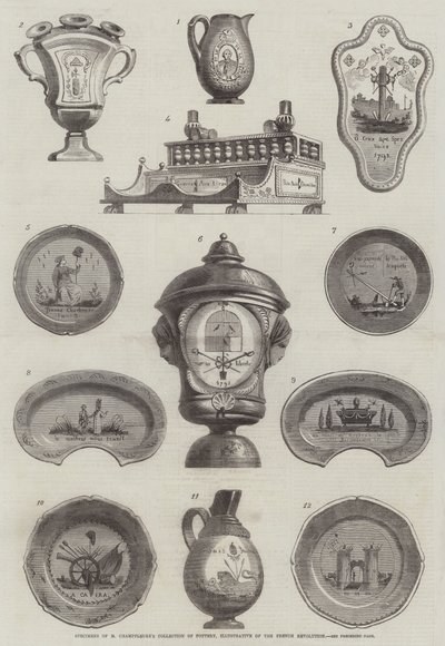 Espécimes da Colecção de Cerâmica de M Champfleury, Ilustração da Revolução Francesa (gravura) de English School