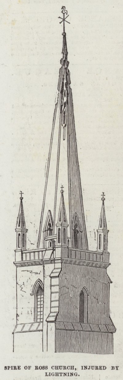 Igreja Espiro de Ross, ferido por um raio (gravura) de English School