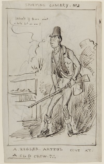 Sporting Gallery No.2, A Regler, Artful Cove at a Old Crow, c.1825 (caneta e tinta sobre papel) de English School