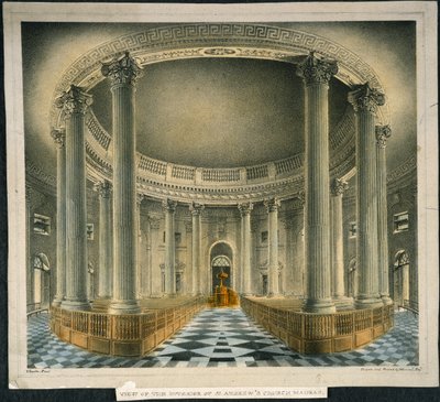 Igreja de St. Andrew, Madras, c.1825 (lito colorido) de English School