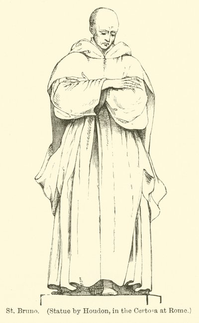 São Bruno, estátua de Houdon, na Certosa, em Roma (gravura) de English School