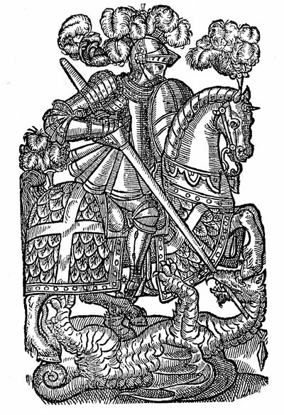 São Jorge (d. c303), o Cavaleiro da Cruz Vermelha, matando o Dragão de English School