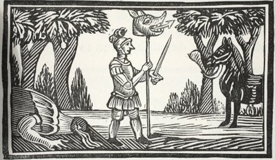 St George com a cabeça dos dragões, ilustração dos Chapu-livros do século XVIII por John Ashton, bar. 1882 de English School