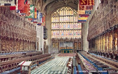 Capela de São Jorge no Castelo de Windsor, Berkshire (cor litho) de English School