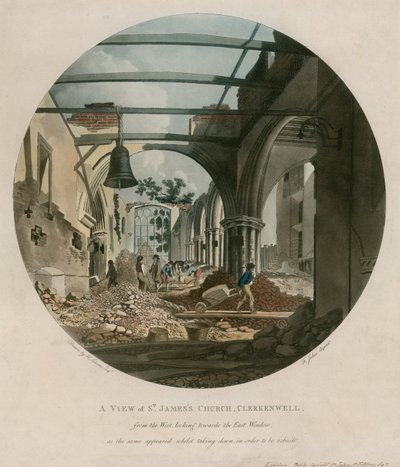 St Jamess Church, Clerkenwell, enquanto sendo demolida de English School