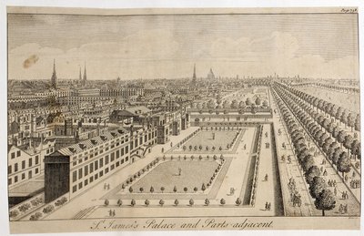 St. Jamess Palace e peças adjacentes, gravadas por William Henry Toms (c.1700-50) de English School