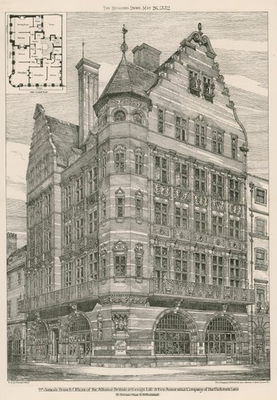 Filiais da St Jamess da Alliance British & Foreign Life & Fire Assurance Company de Bartholomew Lane, Londres de English School