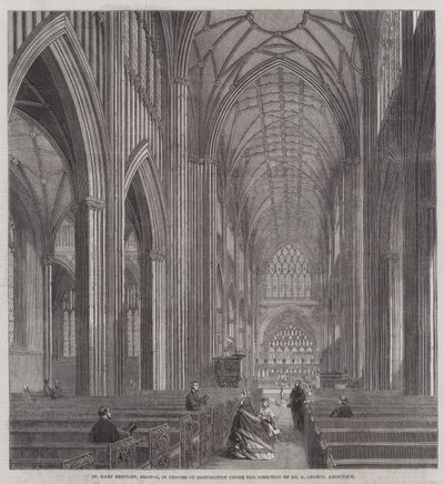 St Mary Redcliff, Bristol, em Processo de Restauração sob a Direcção do Sr. G Godwin, Arquitecto (gravura) de English School