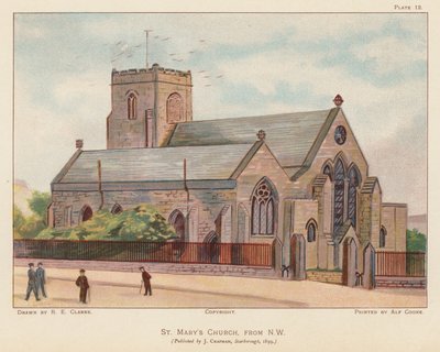 Igreja de Santa Maria, Scarborough (litografia a cores) de English School