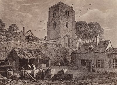 Igreja de St Marys mostrando a antiga muralha 1824 (litografia) de English School