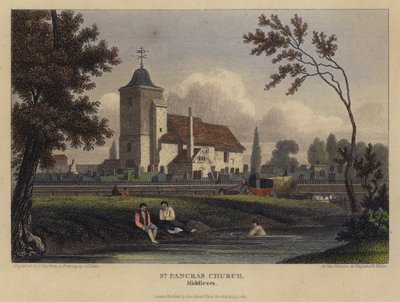 Igreja de São Pancras, Middlesex (gravura colorida) de English School
