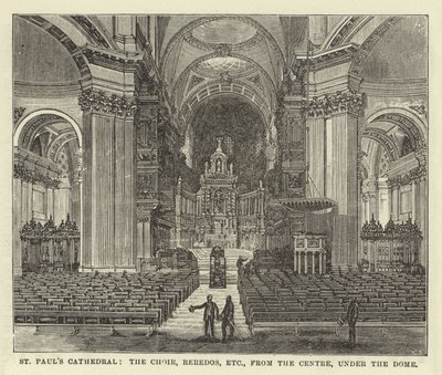 St Pauls Cathedral, o Coro, Reredos, etc, do Centro, sob o Domo de English School