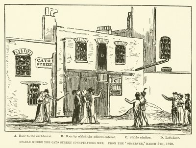 Estábulo onde os Conspiradores da Rua Cato se encontraram, do Observador, 5 de Março de 1820 (gravura) de English School