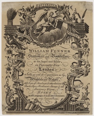 Papeleiro e livreiro, William Fenner, cartão comercial de English School