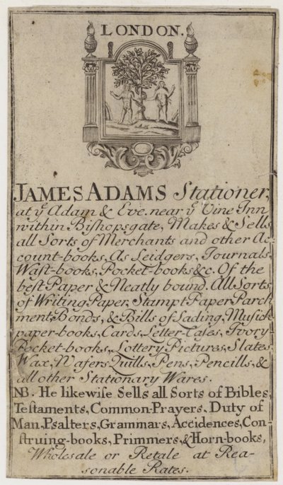 Papelarias, James Adams, cartão comercial de English School