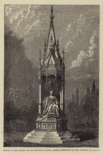 Estátua de Sua Majestade nos Jardins Victoria, Bombaim, apresentada pelo Guicowar de Baroda (gravura) de English School