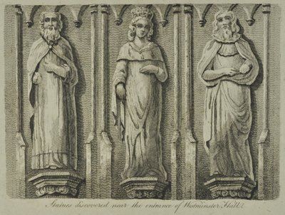 Estátuas descobertas perto da entrada do Westminster Hall, 1807 de English School