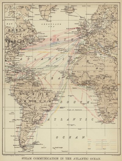 Comunicação a vapor no Oceano Atlântico (cor litho) de English School