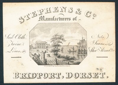 Stephens & Co, fabricantes de tecido de vela, redes, cordéis, linhas e linhas de calçados, cartões comerciais de English School