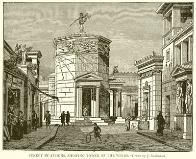 Rua em Atenas, mostrando a Torre dos Ventos de English School