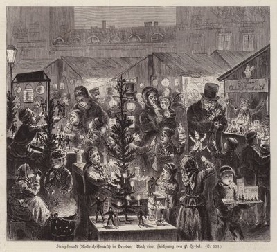 Striezelmarkt Christmas market, Dresden, Alemanha (gravura) de English School