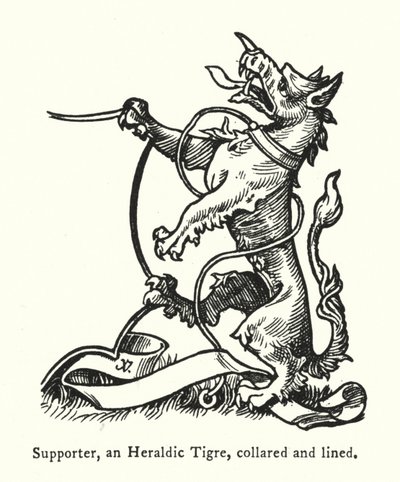 Apoiante, um Tigre Heráldico, de colarinho e forrado (gravura) de English School