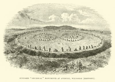 Supostos monumentos druídicos em Avebury, Wiltshire, restaurados de English School