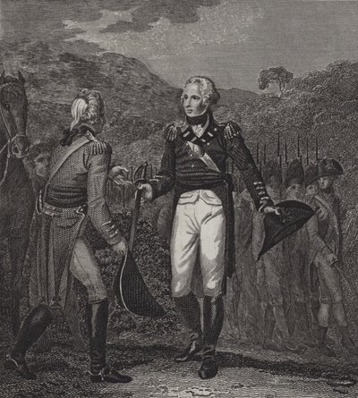 Rendição do exército de General Burgoynes em Saratoga, 1777 de English School