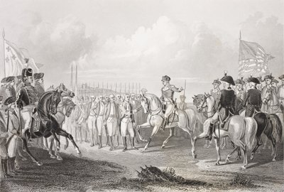 Rendição de Lord Cornwallis em York Town, Virgínia, 19 de outubro de 1781, da "Galeria de Retratos Históricos", publicada em 1880 de English School
