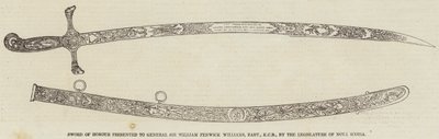 Espada de Honra apresentada ao General Sir William Fenwick Williams, Baronete, KCB, pela Legislatura da Nova Escócia (gravura) de English School
