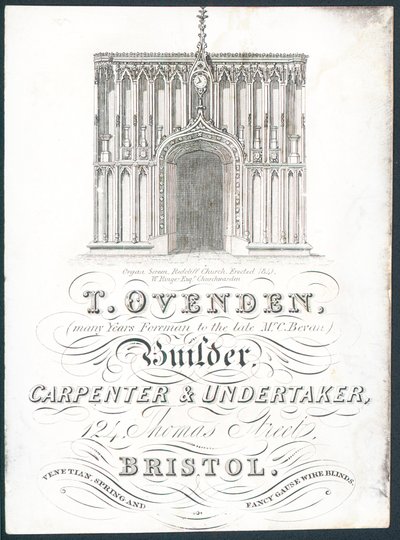 T Ovenden, Construtor, Carpinteiro e Undertaker, cartão comercial de English School