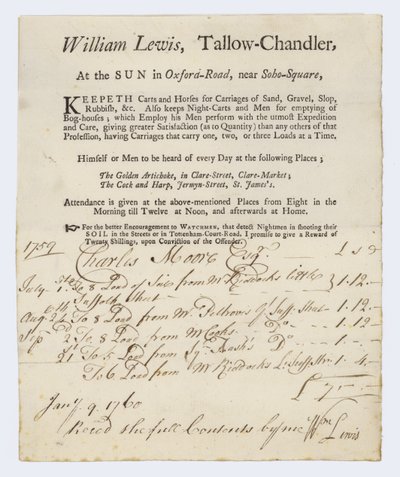 Tallow Chandler, William Lewis, cartão comercial de English School