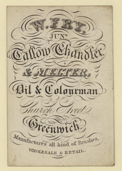 Tallow Chandler e Melter, W Fry, cartão comercial de English School