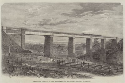 Viaduto Tarradale, na Melbourne e Sandhurst Railway, Austrália (gravura) de English School